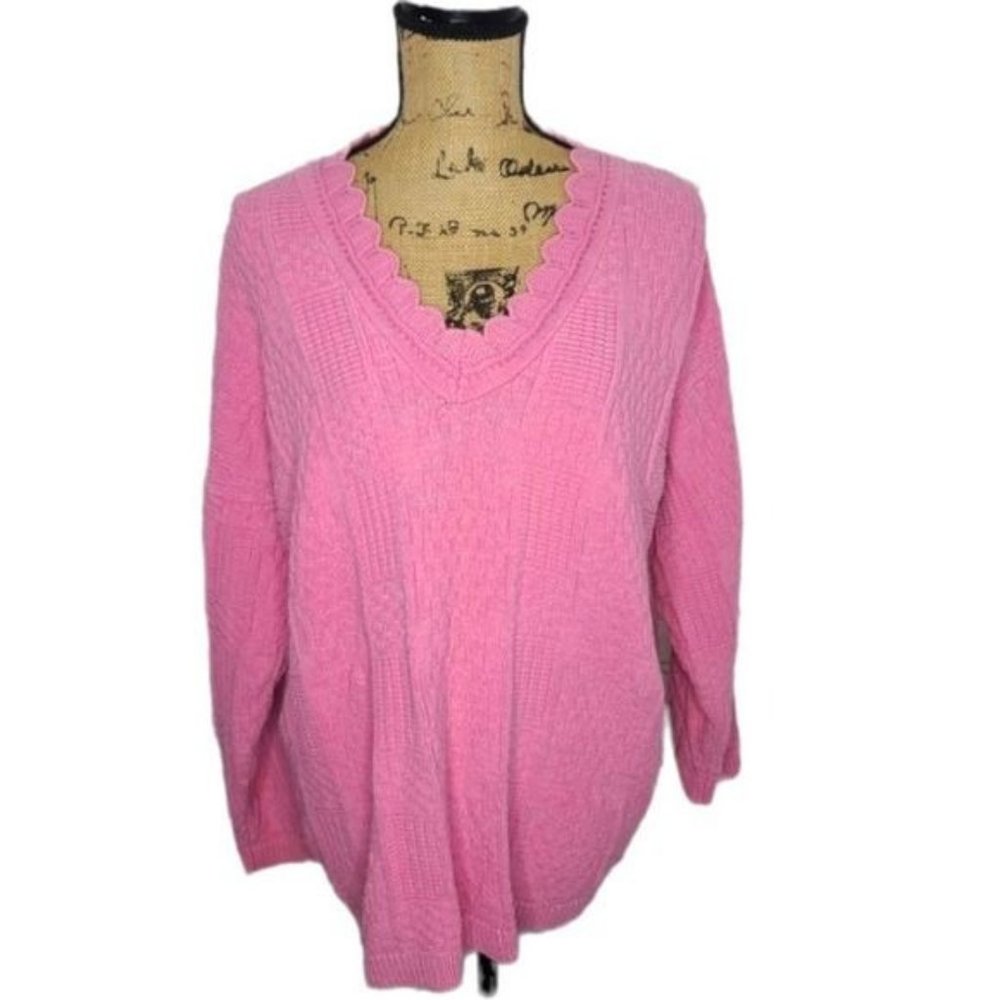 Vintage 80s 90s Pink Barbiecore Cozy Cable Knit Slouchy Sweater